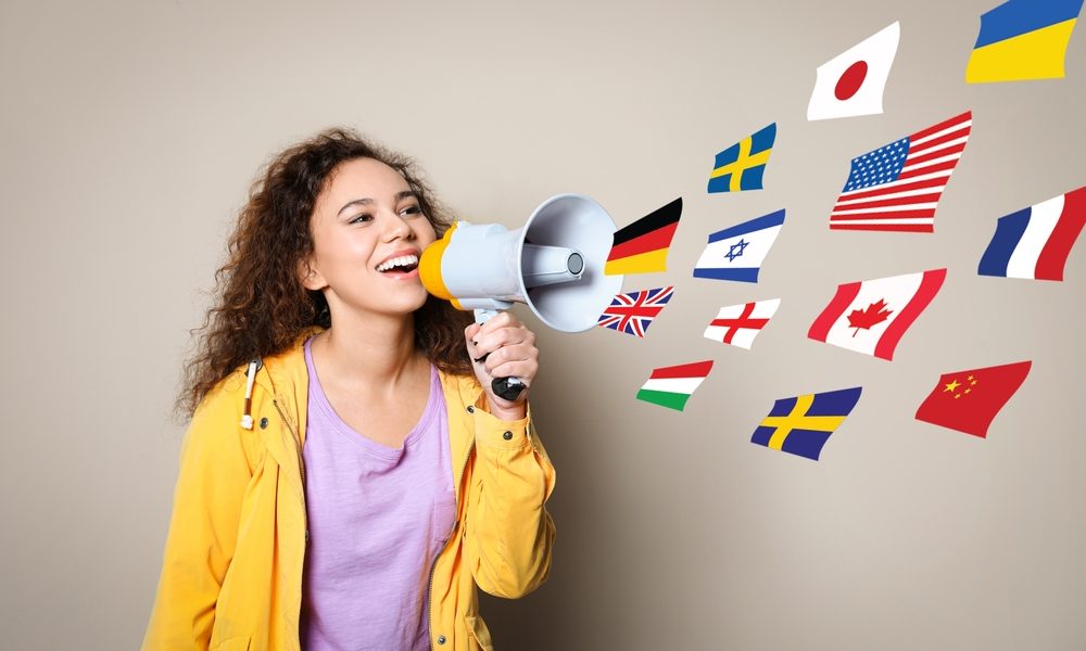 Portrait,Of,African,American,Interpreter,With,Megaphone,And,Flags,Of